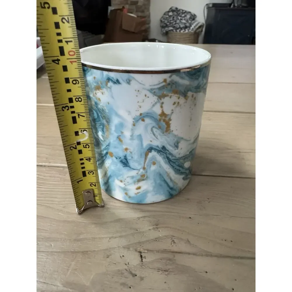 WAVEYU Marble Ceramic Desk Organizer Pen Holder Blue Gold